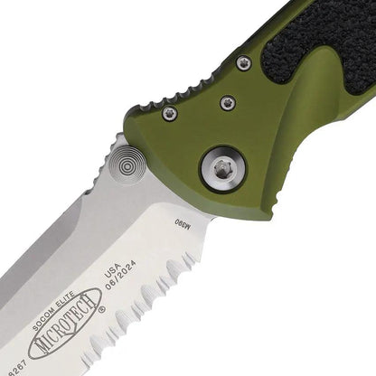Microtech Socom Elite Linerlock OD Knife For Tactical Enthusiasts With Partially Serrated Tanto Blade by Microtech