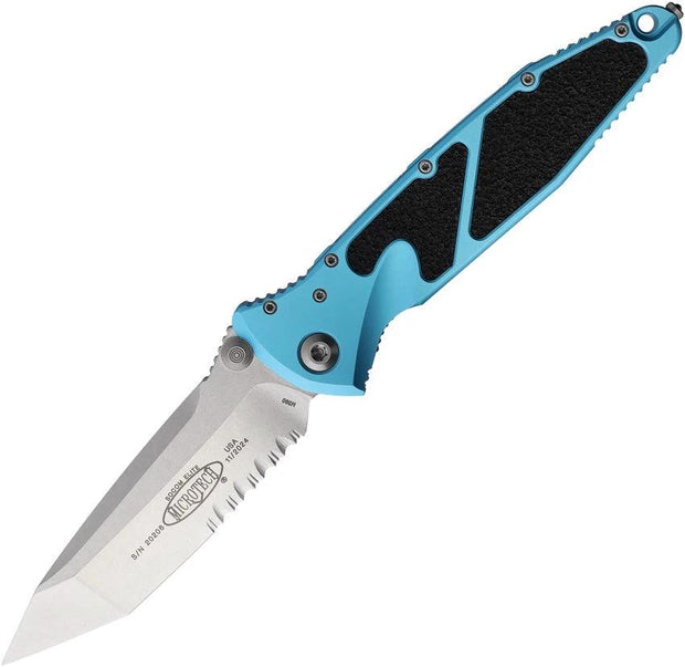 Microtech Socom Elite TE Linerlock Tactical Knife For EDC Enthusiasts With Turquoise Aluminum Handle