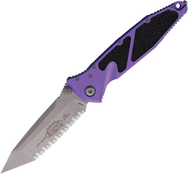 Microtech Socom Elite TE Linerlock Serrated Tanto Knife Purple Aluminum Handle Apocalyptic Finish For EDC Enthusiasts by Microtech