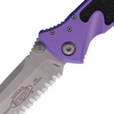 Microtech Socom Elite TE Linerlock Serrated Tanto Knife Purple Aluminum Handle Apocalyptic Finish For EDC Enthusiasts by Microtech