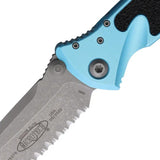 Microtech Socom Elite TE Linerlock Tactical Knife Turquoise Aluminum Handle With Apocalyptic Serrated Tanto Blade by Microtech
