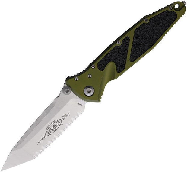 Microtech Socom Elite Linerlock TE OD Knife With Serrated Tanto Blade Glass Breaker Pocket Clip For Tactical EDC by Microtech