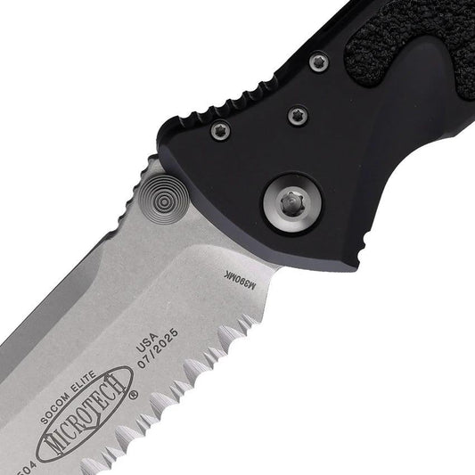 Microtech Socom Elite Linerlock Folding Knife For Tactical Pros 4 Inch Serrated Tanto Stonewash by Microtech
