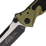 Microtech Socom Elite Linerlock OD Green Aluminum Handle EDC Tactical Knife With Two Tone Tanto Blade And Glass Breaker by Microtech