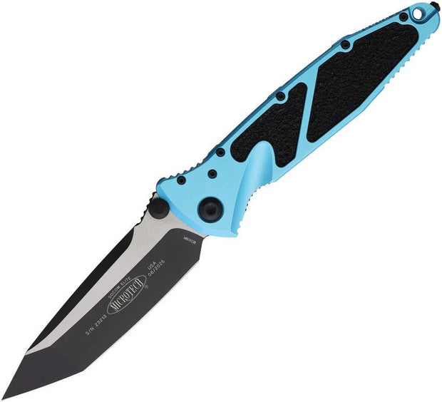 Microtech Socom Elite Linerlock Tactical Knife For EDC Enthusiasts Turquoise Aluminum Handle Premium Two Tone Blade