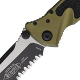 Microtech Socom Elite S E Linerlock OD Tactical Folding Knife For Knife Fans With Partially Serrated Two Tone Blade by Microtech