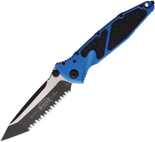 Microtech Socom Elite Linerlock Blue Serrated Tanto Knife For Tactical EDC Enthusiasts