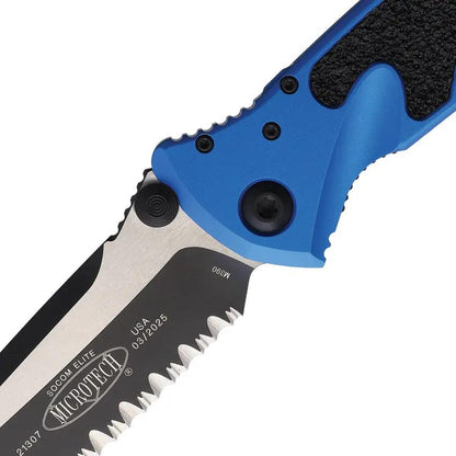 Microtech Socom Elite Linerlock Blue Serrated Tanto Knife For Tactical EDC Enthusiasts by Microtech