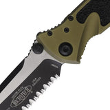 Microtech Socom Elite TE Linerlock OD Tactical Folding Knife With Serrated Tanto Blade And Glass Breaker by Microtech
