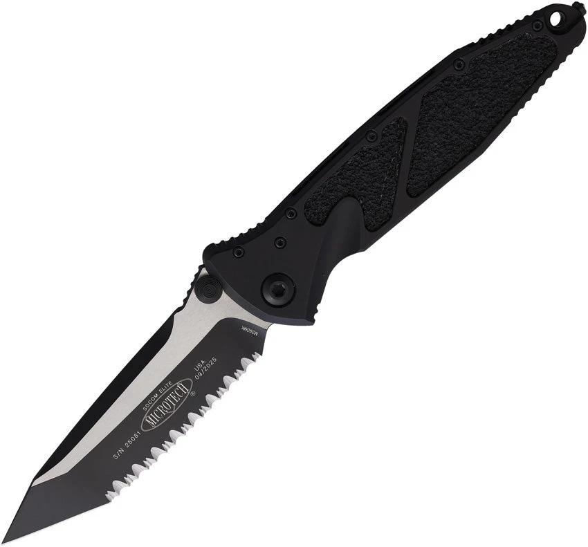 Microtech Socom Elite TE Linerlock Knife Black Aluminum Handle Four Inch Serrated Tanto Blade for Tactical Pros by Microtech