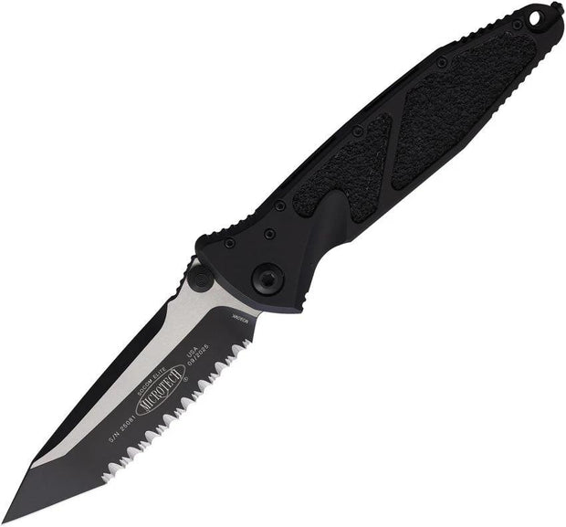 Microtech Socom Elite TE Linerlock Knife Black Aluminum Handle Four Inch Serrated Tanto Blade for Tactical Pros by Microtech