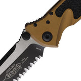 Microtech Socom Elite Knife Linerlock For Tactical EDC Enthusiasts Tan Aluminum Handle Serrated Tanto 4 Inch Blade by Microtech