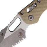 Microtech Stitch S E Ram Lok Apocalyptic Finish Tan 5in Closed EDC Folding Knife With Partially Serrated M390 Blade by Microtech
