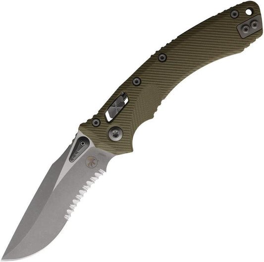 Microtech Amphibian SE RamLok OD Green G10 Knife With Partially Serrated M390MK Blade For EDC Enthusiasts