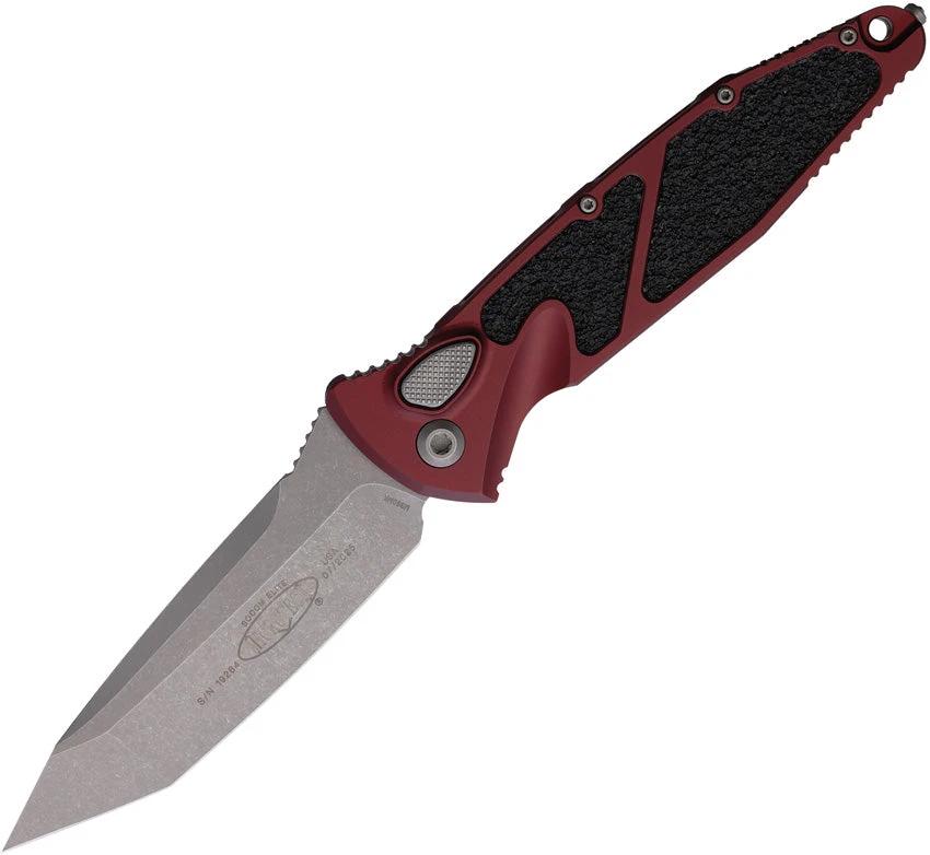 Microtech Auto Socom Elite Buttonlock Knife For Tactical Fans With 4 Inch Tanto Blade Merlot Aluminum Handle