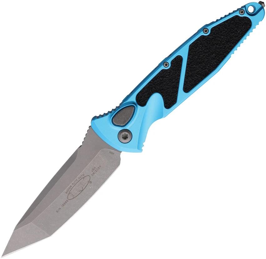 Microtech Auto Socom Elite Buttonlock Knife Automatic Opening 4In Blade Turquoise Aluminum EDC Enthusiasts