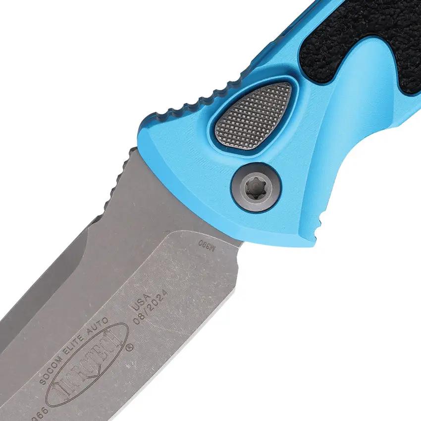 Microtech Auto Socom Elite Buttonlock Knife Automatic Opening 4In Blade Turquoise Aluminum EDC Enthusiasts by Microtech