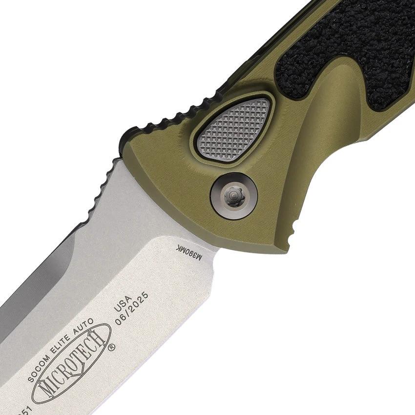 Microtech Auto Socom Elite Buttonlock Tactical EDC Knife With M390 Blade Tanto OD Green Aluminum Handle by Microtech