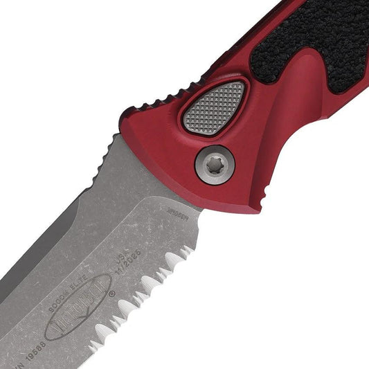 Microtech Auto Socom Elite Buttonlock EDC Knife With Automatic Opening 4 Inch Bohler M390MK Tanto Blade Merlot Aluminum by Microtech