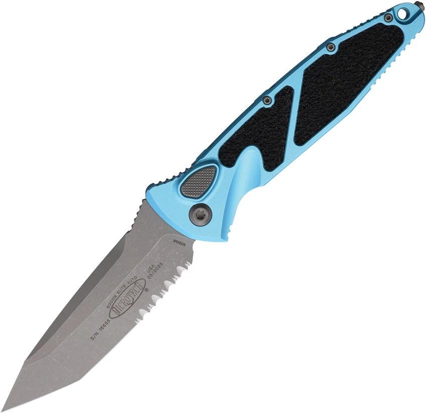 Microtech Auto Socom Elite Buttonlock Automatic Opening Tactical EDC Knife Premium Turquoise Aluminum Handle M390 Blade