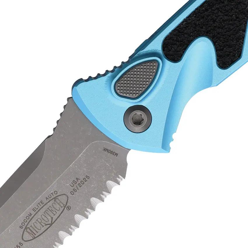 Microtech Auto Socom Elite Buttonlock Automatic Opening Tactical EDC Knife Premium Turquoise Aluminum Handle M390 Blade by Microtech