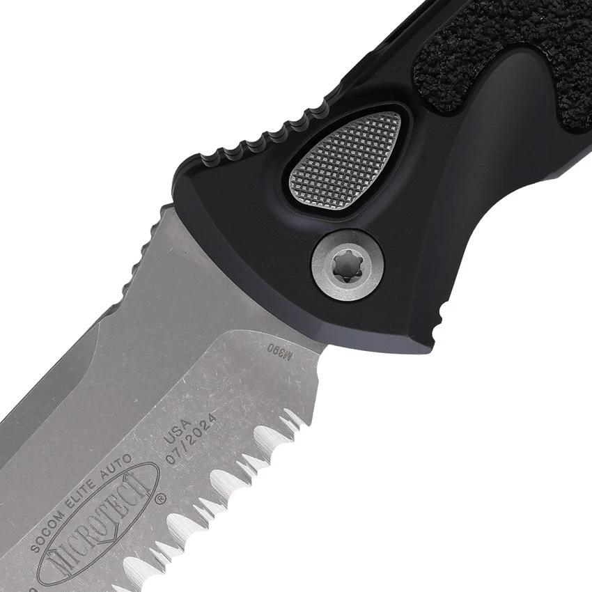 Microtech Auto Socom Elite Buttonlock Knife Automatic Opening 4 Inch Serrated Blade Apocalyptic Finish For EDC Fans by Microtech