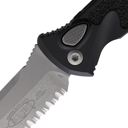 Microtech Auto Socom Elite Buttonlock Knife Automatic Opening 4 Inch Serrated Blade Apocalyptic Finish For EDC Fans by Microtech