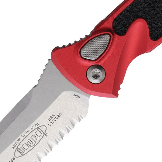 Microtech Auto Socom Elite Buttonlock Knife For Tactical EDC Automatic Opening Premium Red Aluminum Handle Glass Breaker by Microtech