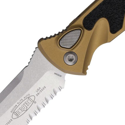 Microtech Auto Socom Elite Buttonlock Knife 161A11TA M390 Tanto Tan Aluminum Handle EDC Tactical by Microtech