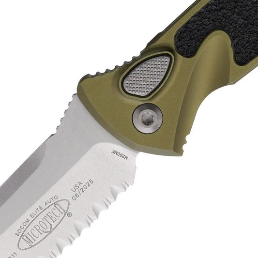 Microtech Auto Socom Elite Buttonlock Knife With 4 Inch Serrated Blade OD Green Handle For Tactical EDC by Microtech