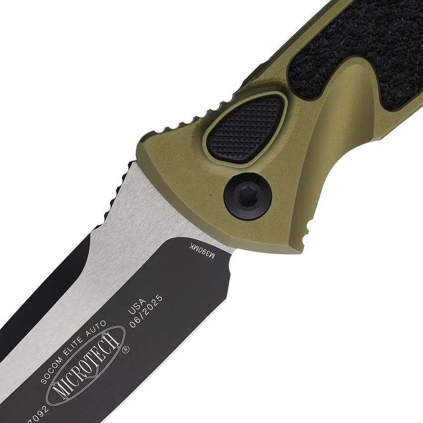 Microtech Auto Socom Elite Buttonlock EDC Knife 161A-1OD With Two Tone Blade And OD Green Aluminum Handle by Microtech
