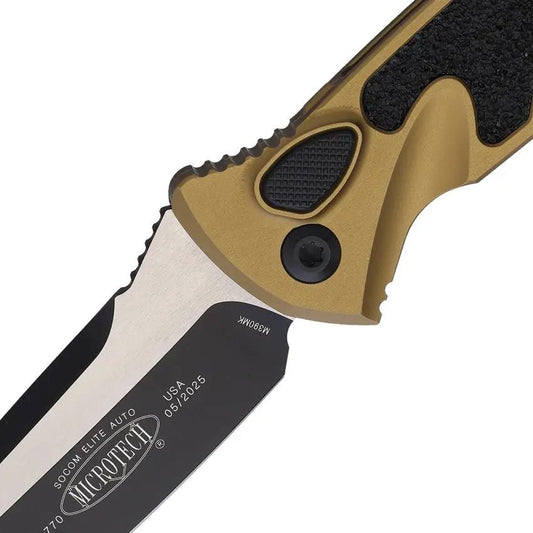 Microtech Auto Socom Elite Buttonlock Knife With Automatic Opening M390 Blade Tan Handle For Tactical EDC Enthusiasts by Microtech