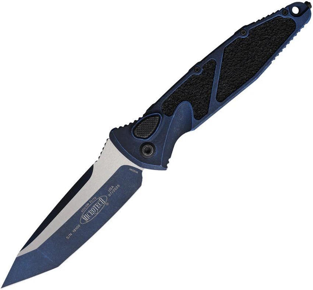 Microtech Socom Elite Auto Buttonlock Knife For EDC Enthusiasts With 4-Inch Blade And Weathered Blue Handle by Microtech