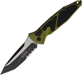 Microtech Auto Socom Elite Buttonlock Knife With Two Tone Blade OD Green Aluminum Handle For Tactical Enthusiasts