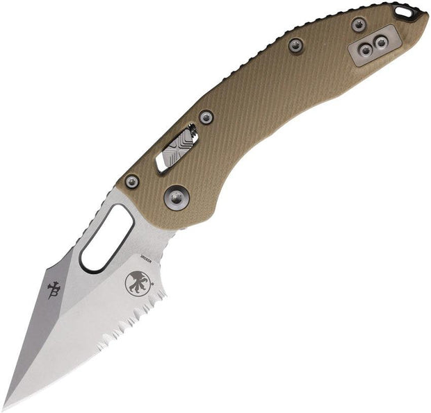 Microtech Stitch SE Ram Lok Tan Knife 5 Inch Closed With Tan Fluted G10 Handle M390MK Blade For Tactical Enthusiasts