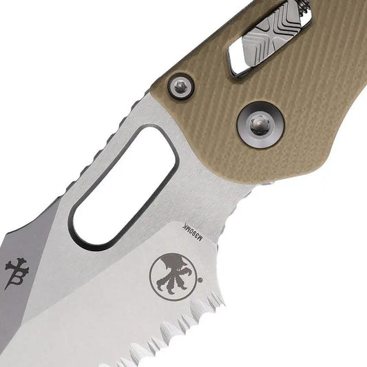 Microtech Stitch SE Ram Lok Tan Knife 5 Inch Closed With Tan Fluted G10 Handle M390MK Blade For Tactical Enthusiasts by Microtech