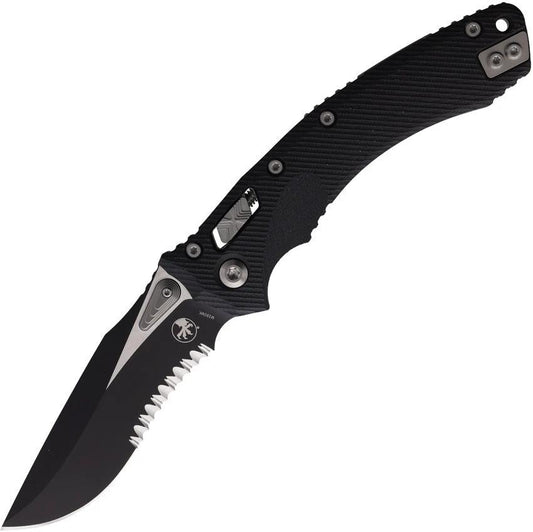 Microtech Amphibian EDC Knife Ram Lok 5.38 Inch Closed Partially Serrated Bohler M390MK Blade Black G10 by Microtech