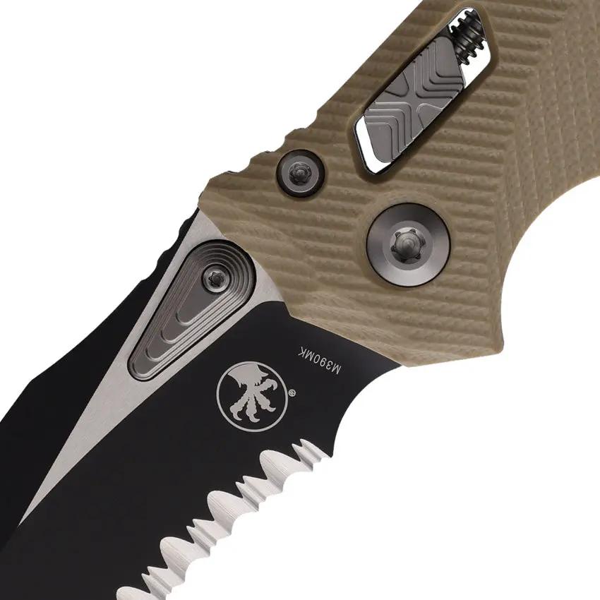 Microtech Amphibian SE Ram Lok Tan Knife With M390MK Blade Two Tone Finish For Tactical Enthusiasts by Microtech