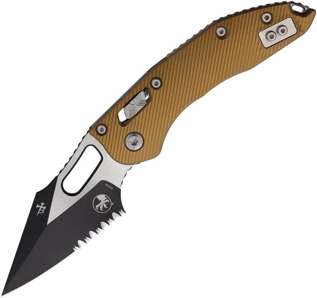 Microtech Stitch S E Ram Lok PS 169RL-2FLTA Premium Tactical EDC Knife M390MK Blade Tan Aluminum Handle