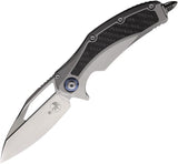 Microtech Matrix Framelock Knife CF 165C4CFITI Premium Satin 4In Blade Gray Titanium Handle CF Inlay Extended Tang EDC by Microtech