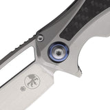 Microtech Matrix Framelock Knife CF 165C4CFITI Premium Satin 4In Blade Gray Titanium Handle CF Inlay Extended Tang EDC by Microtech