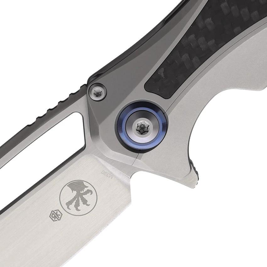 Microtech Matrix Framelock Knife CF 165C4CFITI Premium Satin 4In Blade Gray Titanium Handle CF Inlay Extended Tang EDC by Microtech