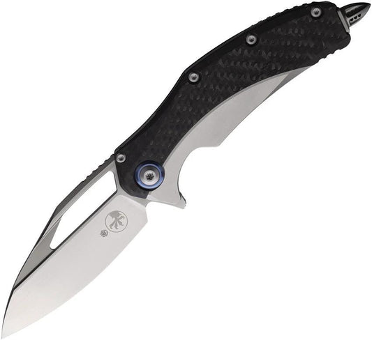 Microtech Matrix Framelock EDC Knife With Carbon Fiber Onlay And Blue Titanium Pivot Premium Steel Blade by Microtech