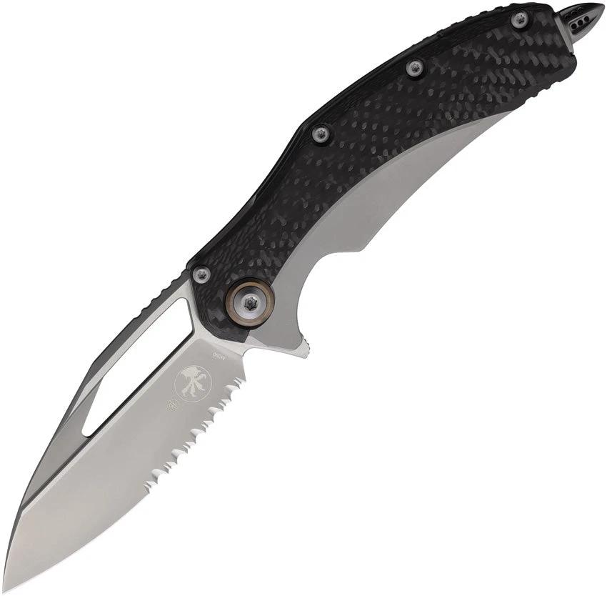 Microtech Matrix Framelock Knife 165C8CFTI With Gray Titanium Handle Carbon Fiber Inlay Partially Serrated EDC Blade