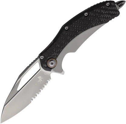 Microtech Matrix Framelock Knife 165C8CFTI With Gray Titanium Handle Carbon Fiber Inlay Partially Serrated EDC Blade