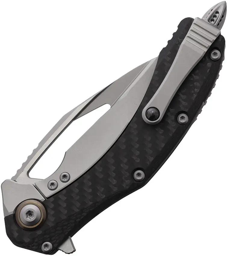 Microtech Matrix Framelock Knife 165C8CFTI With Gray Titanium Handle Carbon Fiber Inlay Partially Serrated EDC Blade by Microtech