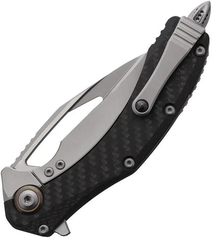 Microtech Matrix Framelock Knife 165C8CFTI With Gray Titanium Handle Carbon Fiber Inlay Partially Serrated EDC Blade by Microtech