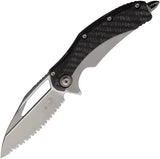 Microtech Matrix Framelock Knife With Titanium Gray Handle Carbon Fiber Inlay For EDC Enthusiasts 4 Inch Serrated Blade