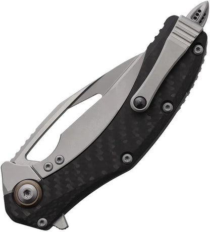Microtech Matrix Framelock Knife With Titanium Gray Handle Carbon Fiber Inlay For EDC Enthusiasts 4 Inch Serrated Blade by Microtech