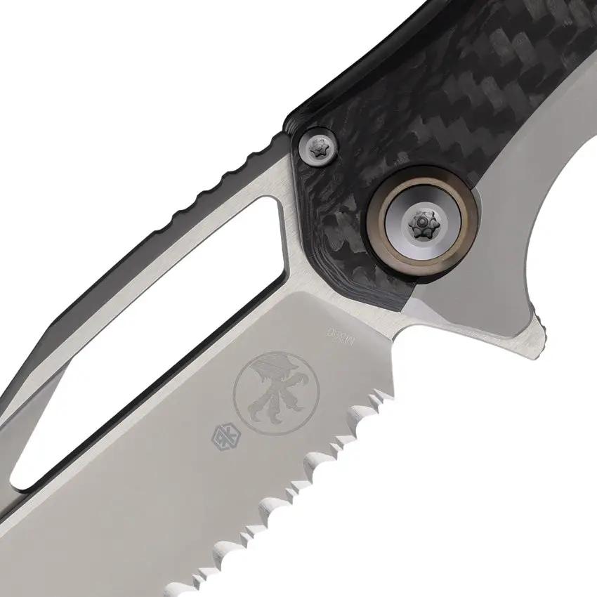 Microtech Matrix Framelock Knife With Titanium Gray Handle Carbon Fiber Inlay For EDC Enthusiasts 4 Inch Serrated Blade by Microtech